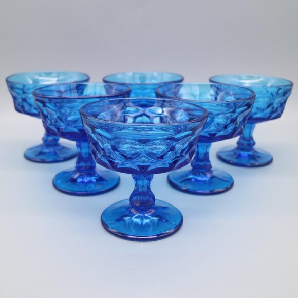 Vintage Noritake Perspective Cobalt Blue Aqua Sherbet Dessert Glasses | Set of 8 - Picture 1 of 9
